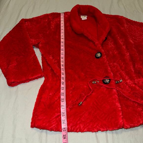 Vintage Duffel Outdoor Women’s Size Medium Red Fuzzy Jacket Button Up w Pockets - Picture 6 of 7